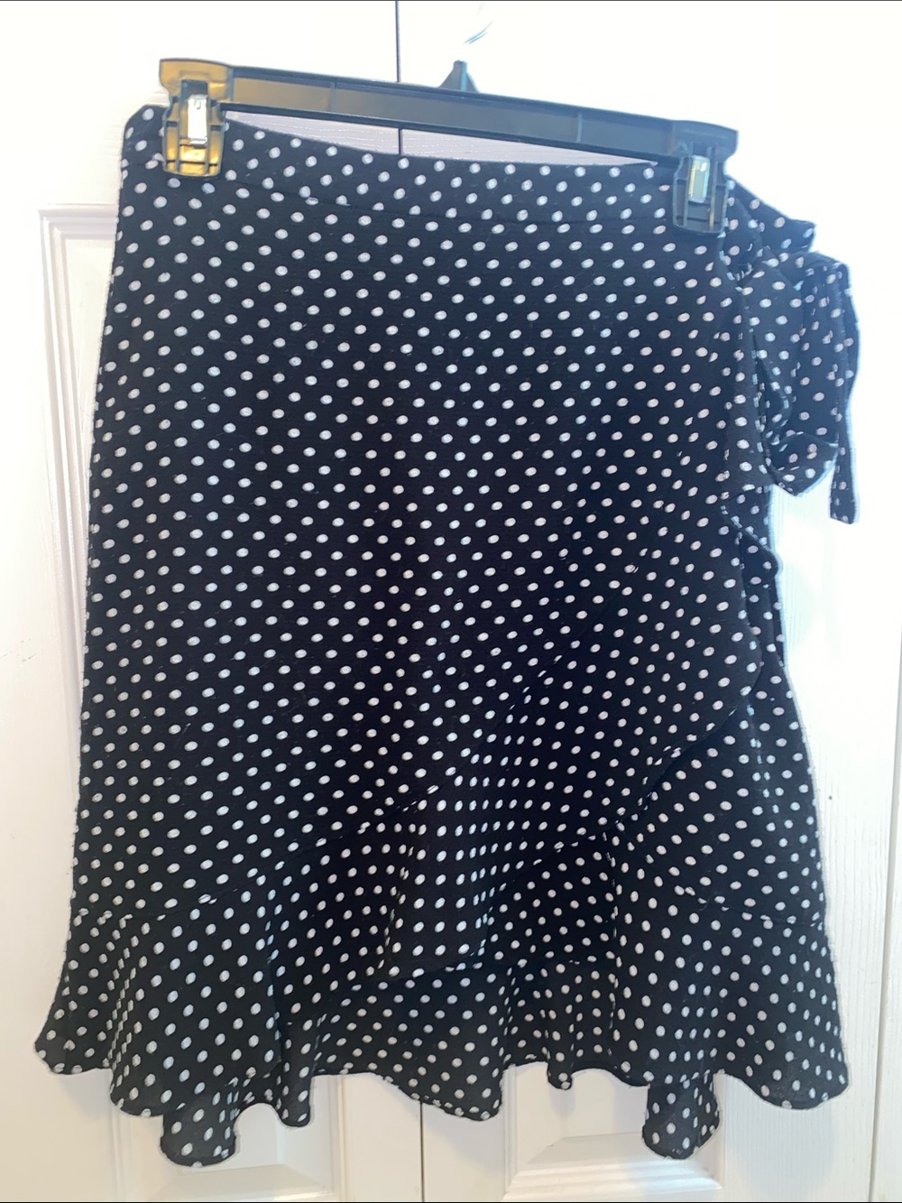 Max Studio Black and White Polka Dot Tie-Waist A-Line Skirt